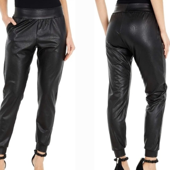 Commando Black Faux Leather Jogger Pants Relaxed Fit Stretch Taper Leg small - Picture 1 of 14